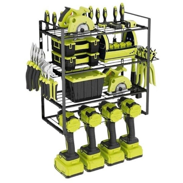 4-Layer Heavy Duty Drill Holder Wall Mount Tool Rack Organizer,