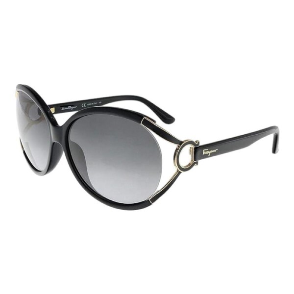 Salvatore Ferragamo SF600S Women’s Oval Sunglasses Black Gold Detail 61mm