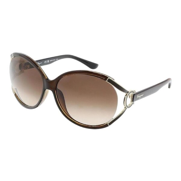 Salvatore Ferragamo SF600S Women’s Oval Sunglasses Brown Gold Frame 61mm