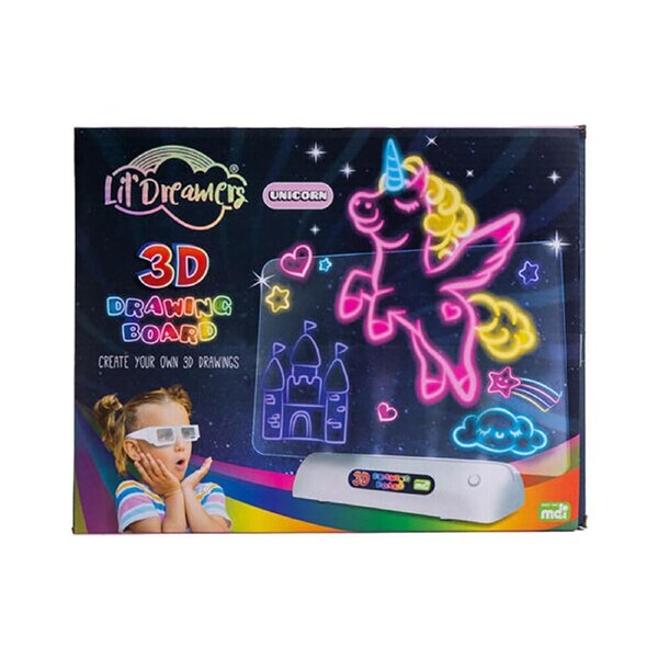 Lil Dreamers Illuminate 3D Drawing Board Set Fluoro Drawing Kit Unicorn 6y+