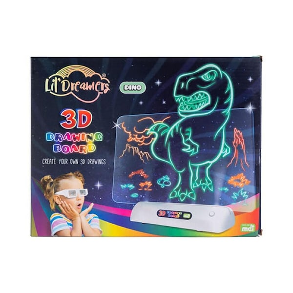 Lil Dreamers Illuminate 3D Drawing Board Art Set Fluoro Drawing Kit Dino 6y+
