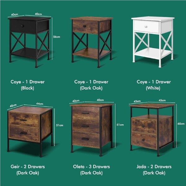 ALFORDSON Bedside Table Retro Wooden Nightstand Vintage Storage Side Cabinet Retro Coye - 1 Drawer(Black)