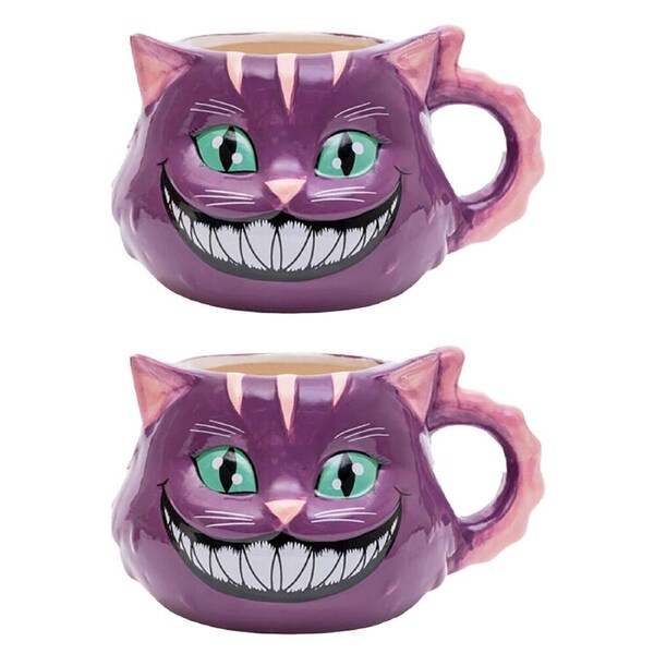 2PK MDI 3D Mad Cat Ceramic Animal Coffee/Tea Novelty Mug 16.5x12.6cm Purple