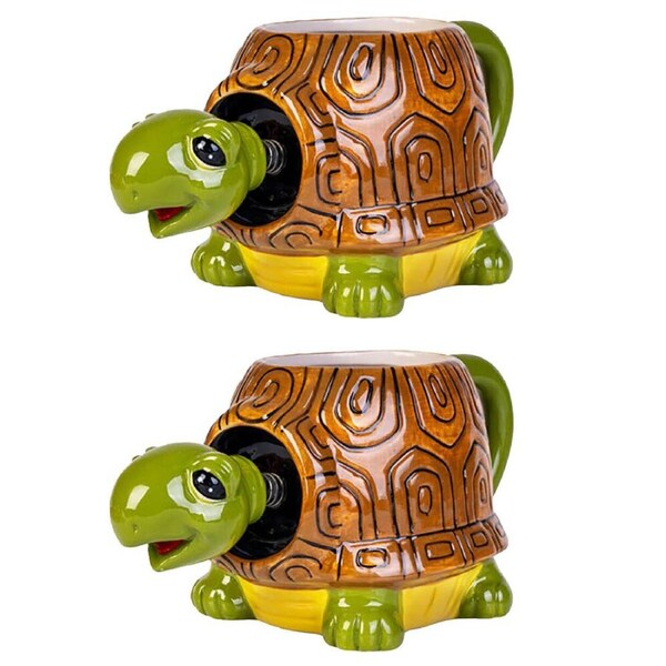2PK Aquaworld 3D Turtle Bobble Head Ceramic Coffee/Tea Novelty Mug 17x13cm