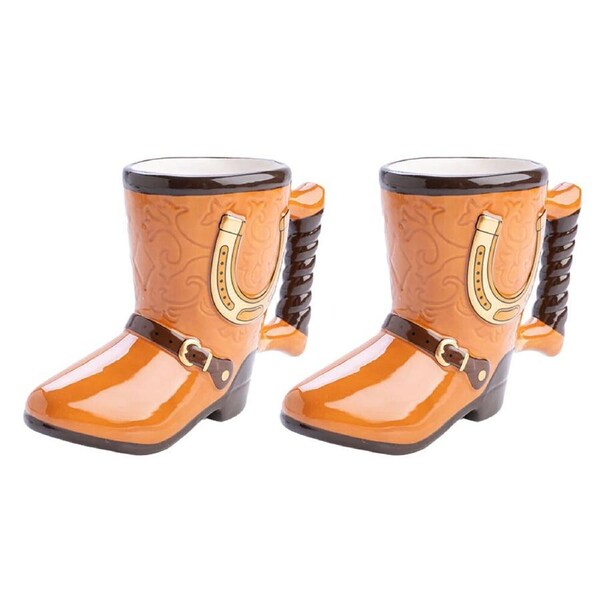2PK MDI 3D Boss Cowboy Boot Ceramic Coffee/Tea Novelty Mug 16.5x11.5cm Orange