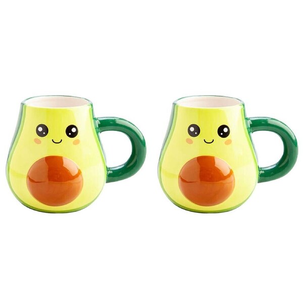 2PK MDI 3D Avocado Ceramic Coffee/Tea Novelty Fruit Mug Drinkware 15x11cm Green