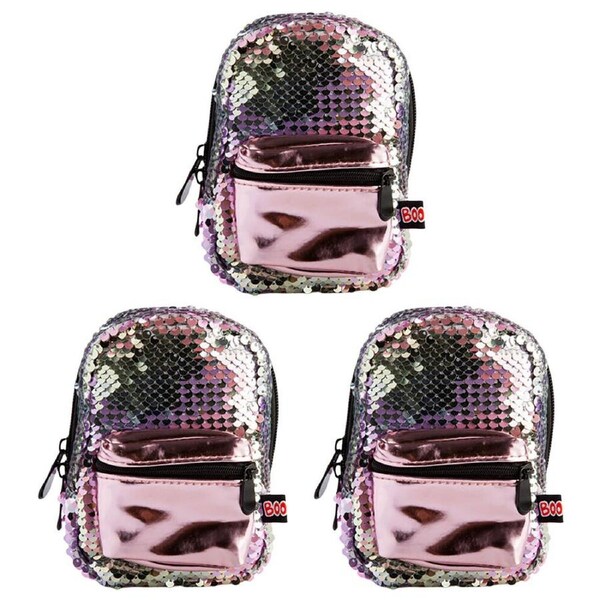 3PK MDI BooBoo Backpack Minis Sequin Pink Clip-On Mini Bag/Purse 11x13cm 3y+