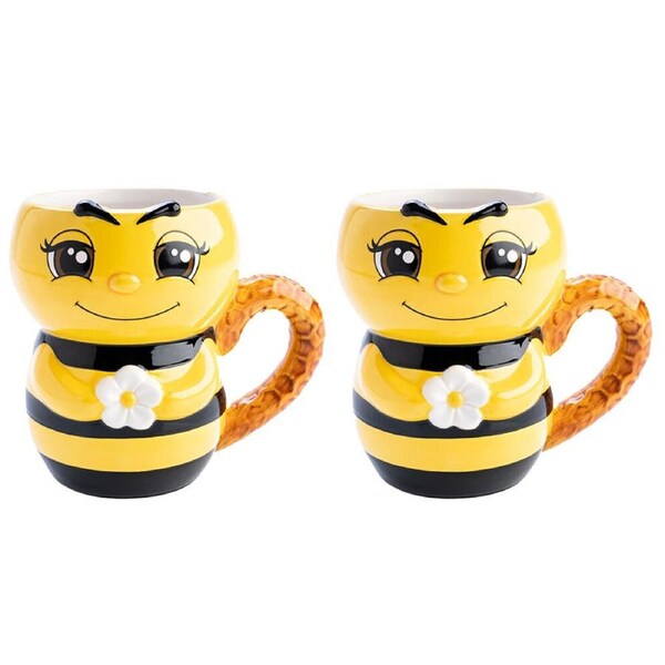 2PK Joybee 3D Bee Ceramic Coffee/Tea Novelty Insect Mug Drinkware 13x12cm Yellow