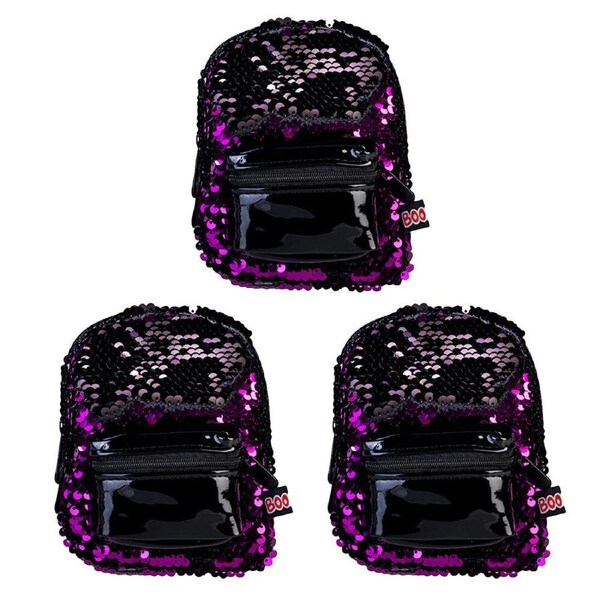3PK MDI BooBoo Backpack Minis Sequin Black/Purple Mini Bag/Purse 11x13cm 3y+