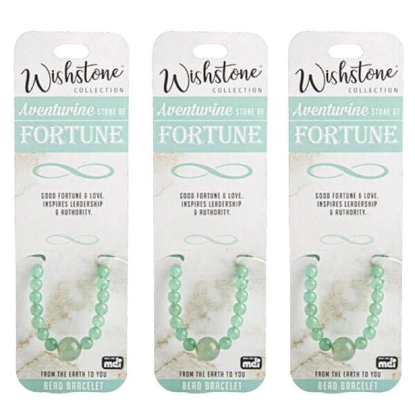 3PK Wishstone Collection Aventurine Stone of Fortune Bead Bracelet Jewellery GRN