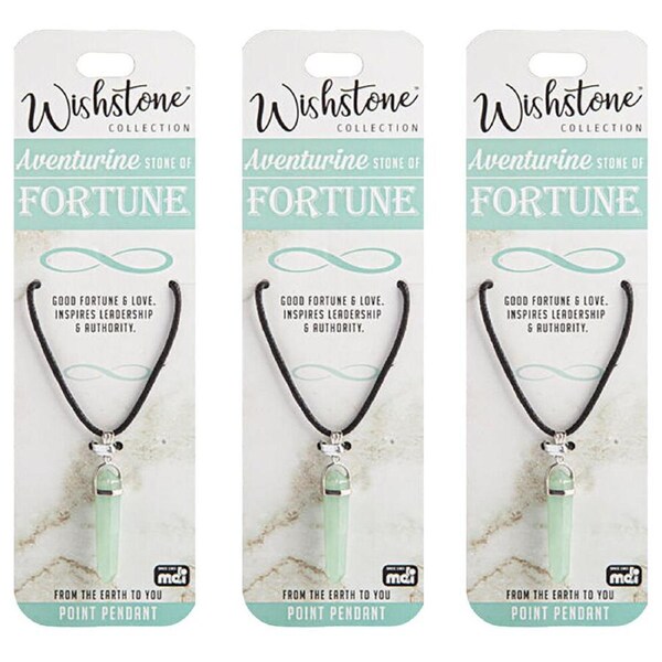 3PK Wishstone Collection Aventurine Stone of Fortune Point Pendant Jewellery GRN