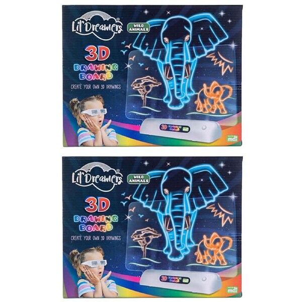 2PK Lil Dreamers Illuminate 3D Drawing Board Art Set Drawing Kit Wild Animals 6+