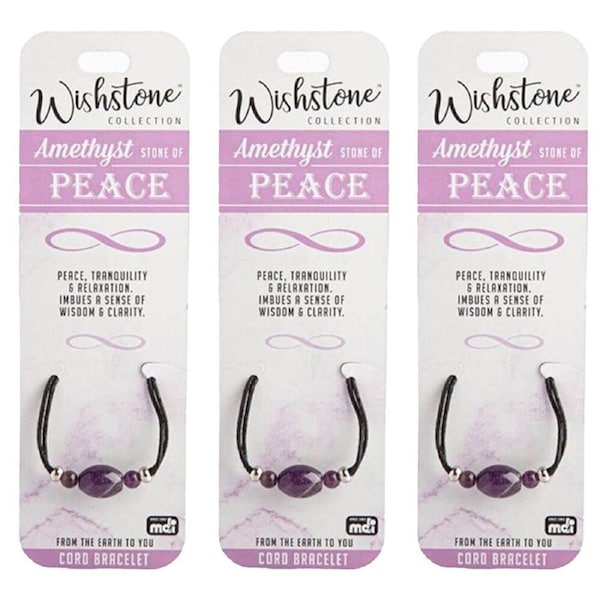 3PK Wishstone Collection Amethyst Stone of Peace Cord Bracelet Jewellery Purple