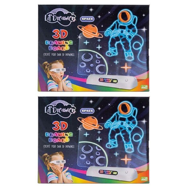 2PK Lil Dreamers Illuminate 3D Drawing Board Set Fluoro Drawing Kit Space 6y+