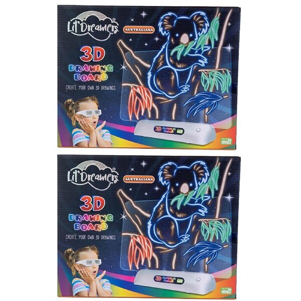 2PK Lil Dreamers Illuminate 3D Drawing Board Art Set Drawing Kit Australiana 6y+