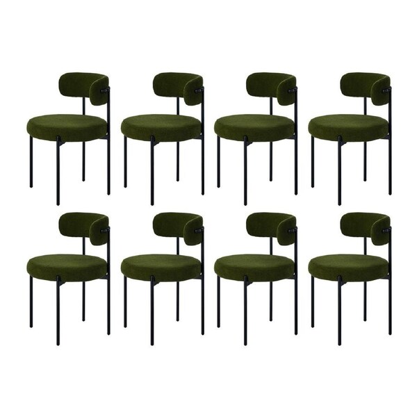 Oikiture 8x Dining Chair Round Boucle Kitchen Lounge Seats Backrest Green