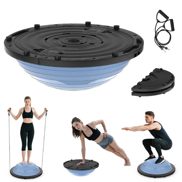 ADVWIN 58cm Folding Balance Ball Trainer with Resistance Bands and Pump for Home Gym Workout, Up to 200KG, Grey