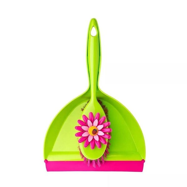 Vigar Flower Power Handy Broom & Dust Pan Set Pink