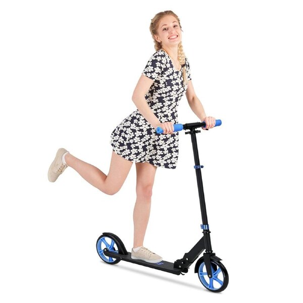 Advwin Kids Scooter Folding Kick Scooter w/ 20cm PU Wheels Adjustable Height Push Scooter for Teens & Beginners Blue