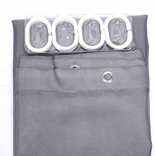 Shower Curtain Waterproof With Hooks Weighted Hem Bathroom Curtains - 180x200cm Grey