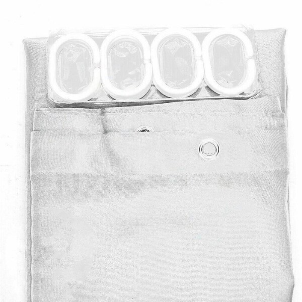 Shower Curtain Waterproof With Hooks Weighted Hem Bathroom Curtains - 180x200cm White