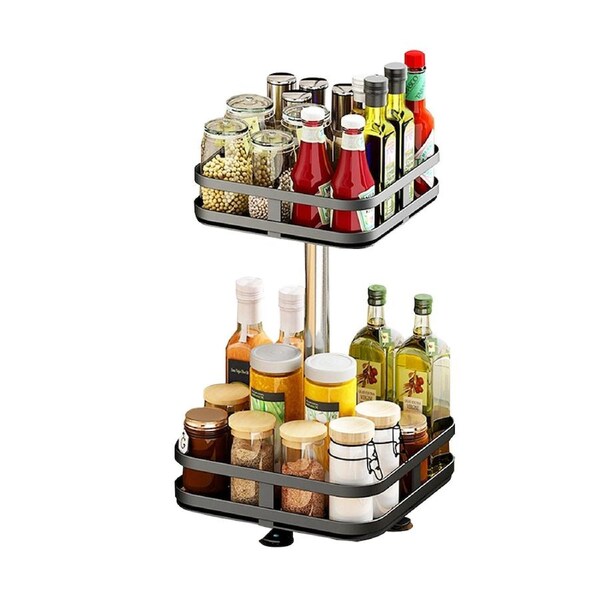 Kitchen Rotating Storage Spice Rack Organiser Round Bathroom Pantry Shelf Holder 2 Tier