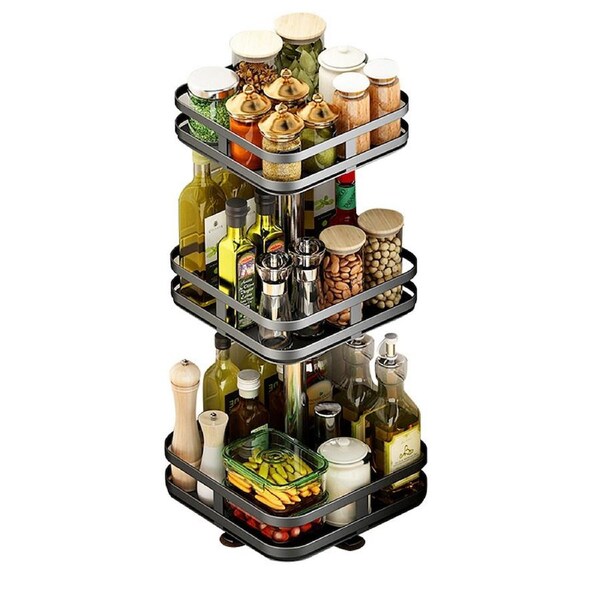 Kitchen Rotating Storage Spice Rack Organiser Round Bathroom Pantry Shelf Holder 3 Tier