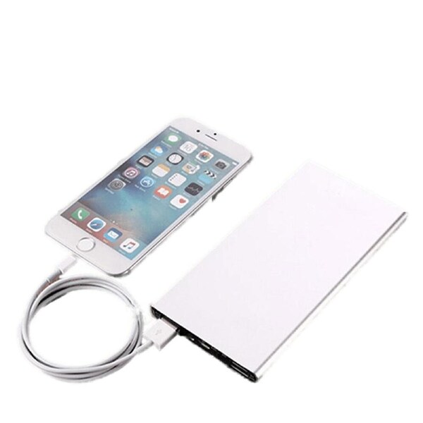 Mobile Phone Dual USB Portable Battery Charger External Power Bank Silver