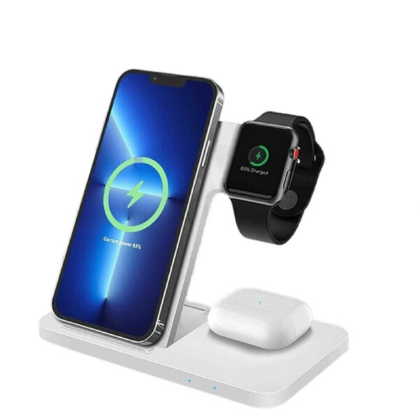 3 in 1 Fast Wireless Charger Station Dock For Apple Watch iPhone 14 Pro 13 12 White Foldable 3 in 1 Charger