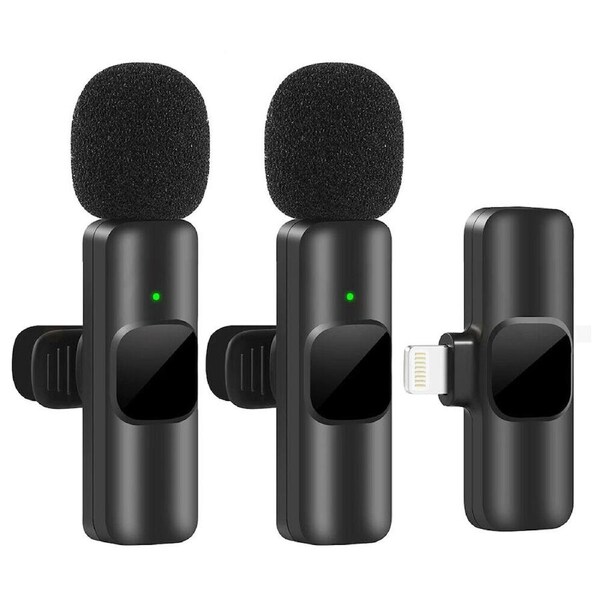 Wireless Lavalier Microphone Mic For iPhone Apple Phone iPad Vlog Live Stream Two Microphone