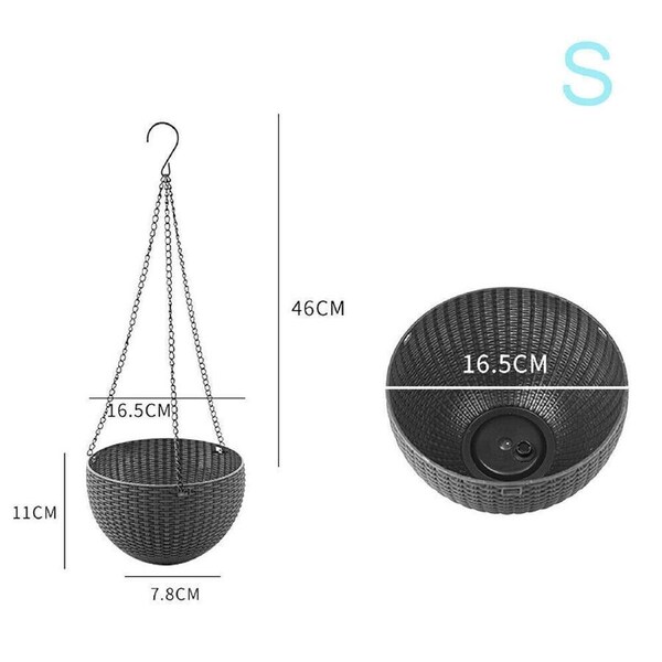 Landen Rattan Hanging Plant Pots Flower Baskets Planters Hanger Wall Garden - 2pcs Dark Gray Medium