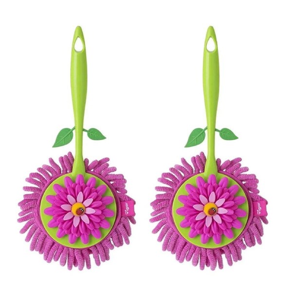 Vigar Flower Power Round Microfibre Duster Pink - Set of 2