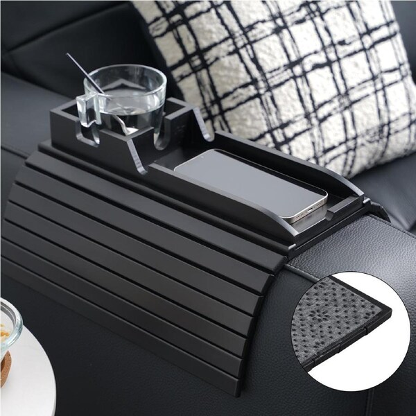 Black Living Room Detachable Cup Holder Tray Sofa Armrest Cellphone Tray Cup Snacks