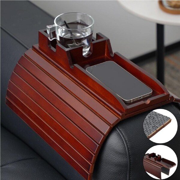 Burgundy Living Room Detachable Cup Holder Tray Sofa Armrest Cellphone Tray Cup Snacks