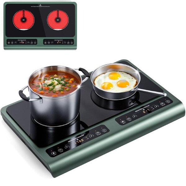 Advwin Double Induction Cooktop, Powerful Electric Induction Cooker with Sensor Touch, Commercial Dual Burner Electric Stove, Countertop Hot Plate for Restaurant Use