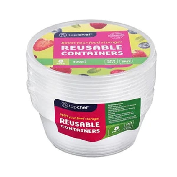 8pc Top Chef Multi-Purpose Durable Round Food Containers - 12x12x4.5cm 300ml