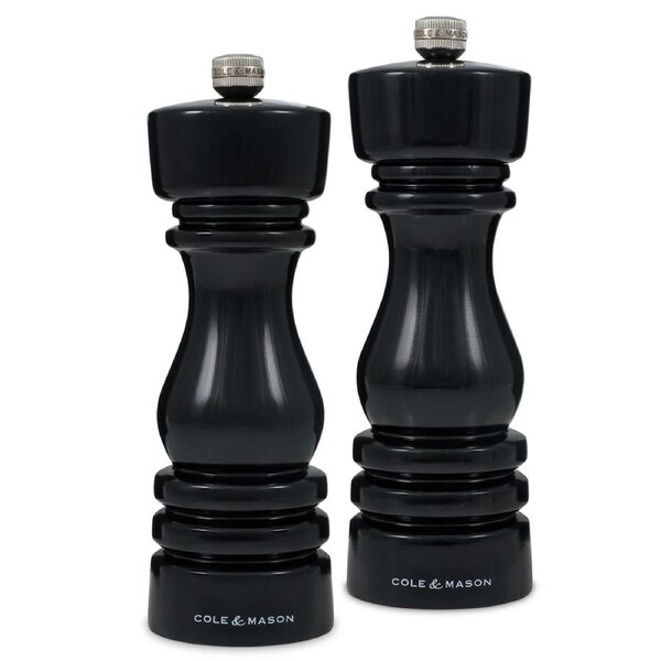 2pc Cole & Mason Durable London Salt and Pepper Mill Gift Set - Black Gloss 18cm