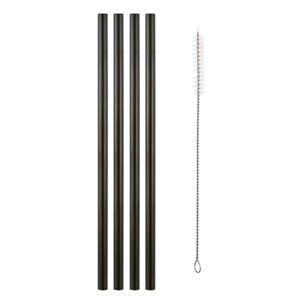 4pc Maxwell & Williams Cocktail Co Reusable Straws w/Brush Stainless Steel Black