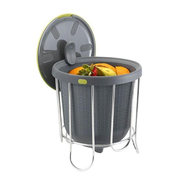 Polder Kitchen Composter 3.8L Lightweight Silicone Bucket Dishwasher Safe - Grey