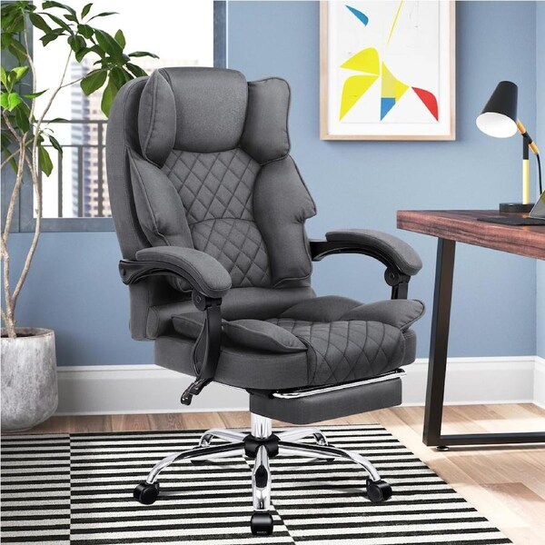 ALFORDSON Office Chair Gaming Executive Computer Footrest PU Leather Work Seat Brett Series Brett - Fabric Grey w/ Footrest