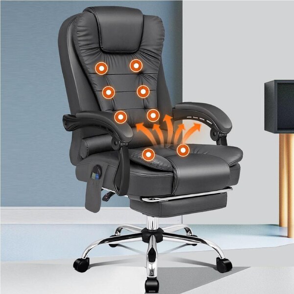 ALFORDSON Office Chair Gaming Executive Computer Footrest PU Leather Work Seat Elias - Grey w/ Massage & Heated