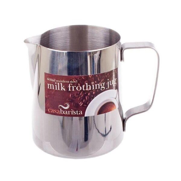 Casa Barista Stainless Steel Milk Frothing Jug Smooth Pouring - Silver 600ml