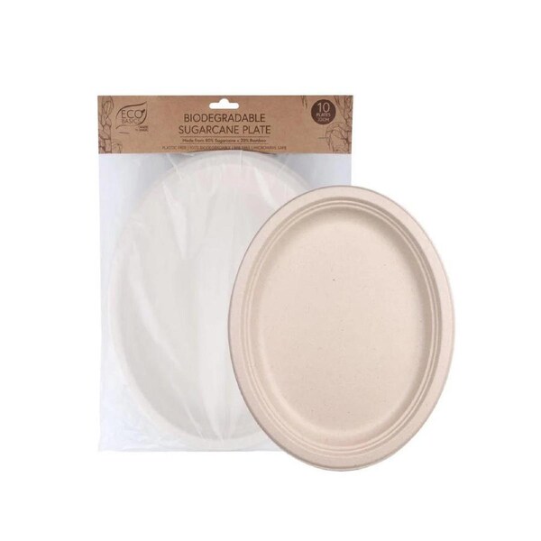 10pc Eco Basics Microwave Safe Sustainable Biodegradable Sugarcane Plates - 32cm