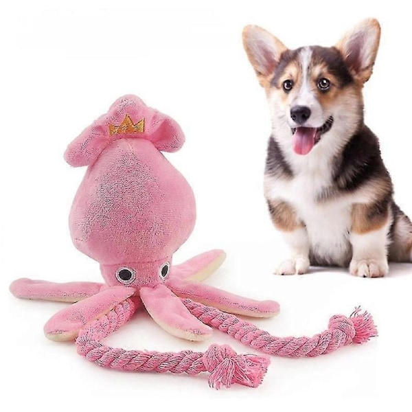 Cute Squid Plush Dog Toy – Small Squeaky Rope Toy for Puppies, Pet Chew Toy (Pink)