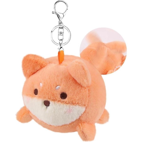 Small Plush Animal Toy, 14cm Fox Wagging Tail Rotating Interactive Plush Toy with Keychain, Novelty Animal Plush Toy for Kids Birthday Gift Party Favo