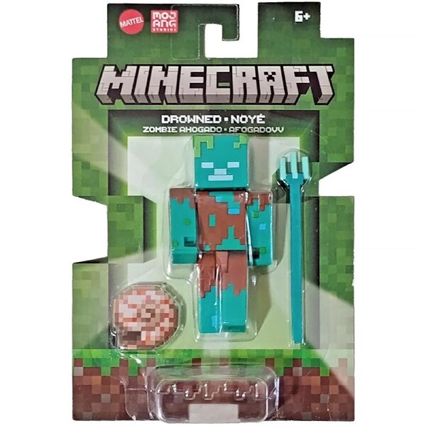 Minecraft Action Figure 8cm Drowned Zombie with Trident & Nautilus Shell