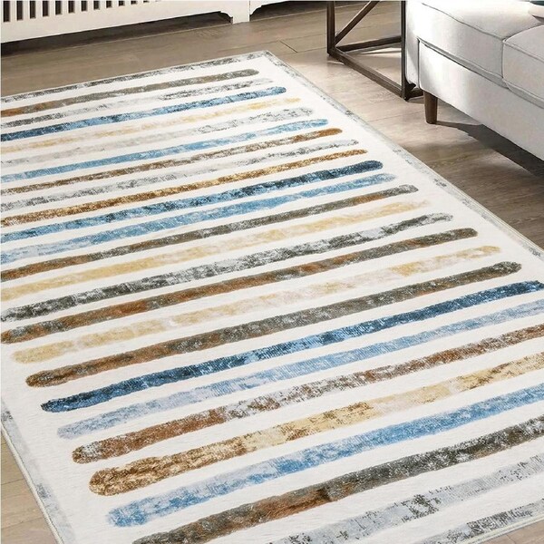 Marlow Floor Rug 160cm x 120cm Washable Soft Plush - Stripe