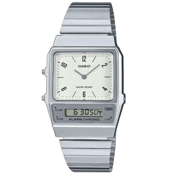 Casio Vintage Silver/White Digital-Analog Dual Time Unisex Watch AQ-800E-7A2