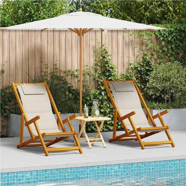 Beach Chair 2 pcs Brown 61.5 x 123 x 82cm Solid Acacia wood vidaXL