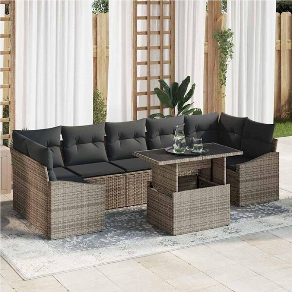 Garden Sofa Set with Cushion 8 pcs Grey Poly Rattan vidaXL